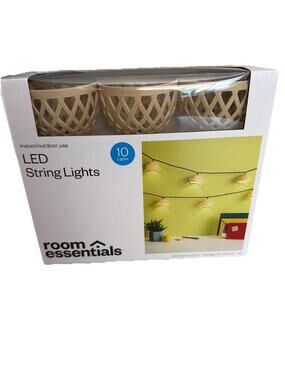 Room Essentials LED 10 Basket String Lights Tan With Fuse 9ft New In Box